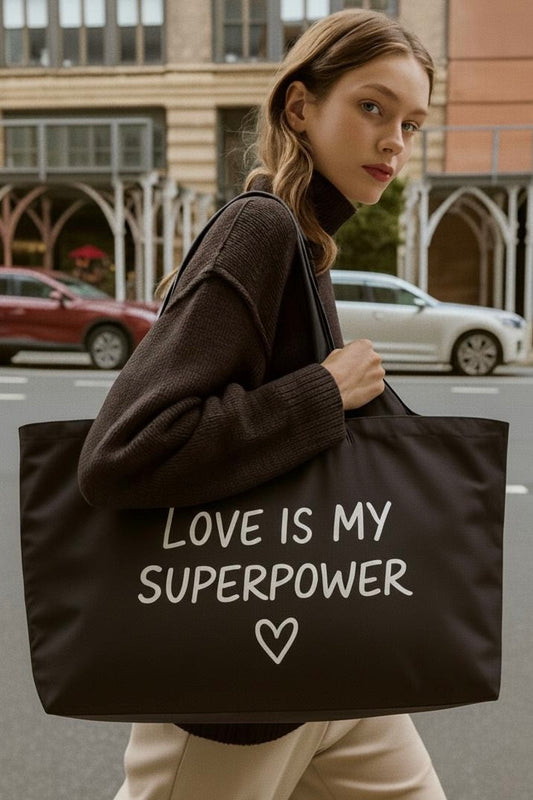 OVERSIZED TOTE BAG "LOVE IS MY SUPERPOWER"